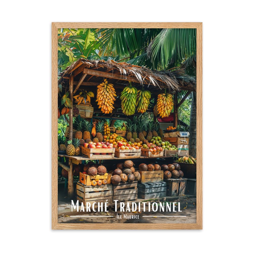 Affiche de Maurice Marché Traditionnel Mauricien 30 × 40 cm / Oak - Univile Maurice