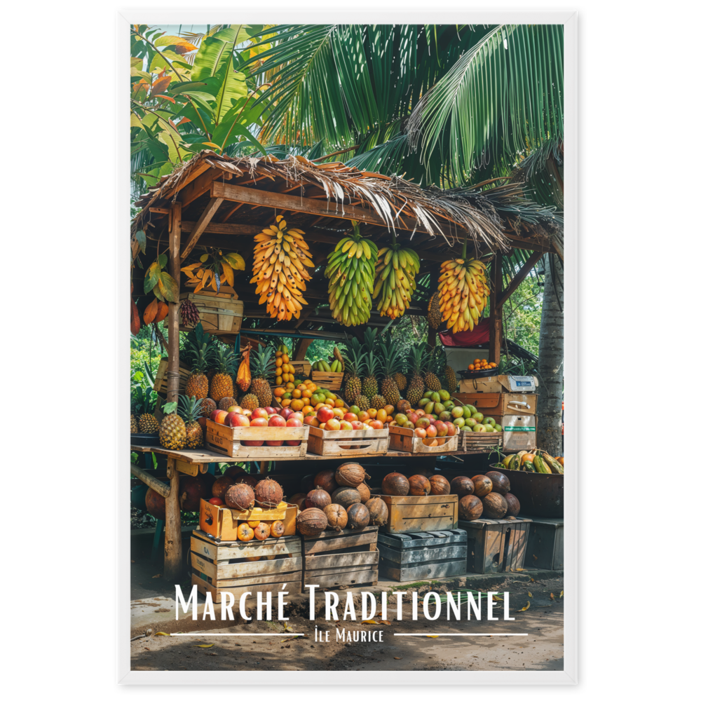 Affiche de Maurice Marché Traditionnel Mauricien 50 × 70 cm / Noir - Univile Maurice