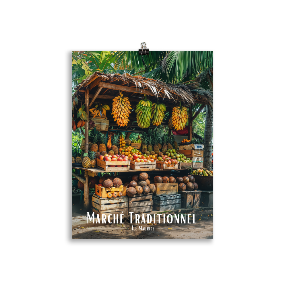 Affiche de Maurice Marché Traditionnel Mauricien 61 × 91 cm / Blanc - Univile Maurice