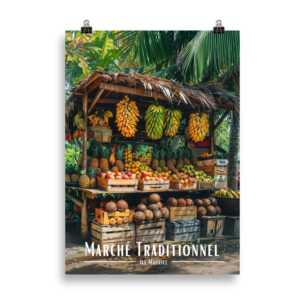 Affiche de Maurice Marché Traditionnel Mauricien 61 × 91 cm / Noir - Univile Maurice