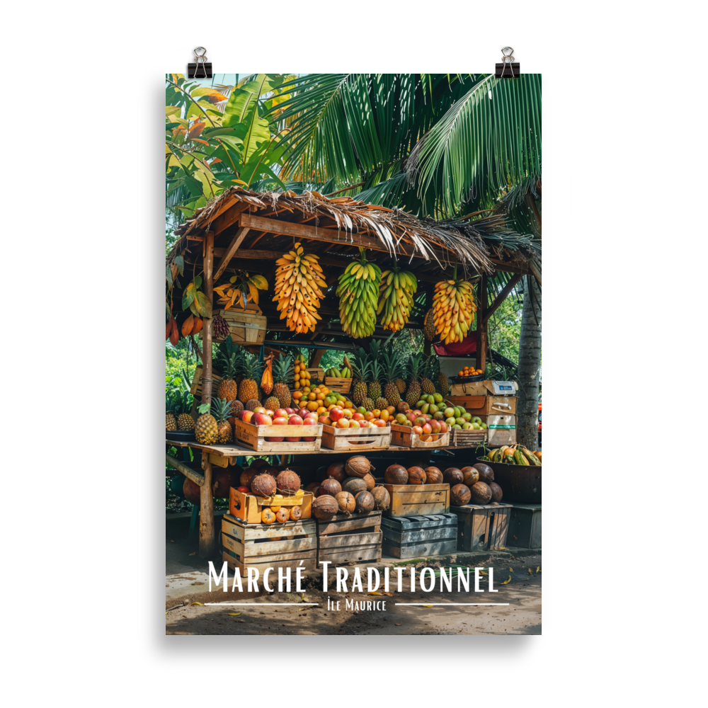 Affiche de Maurice Marché Traditionnel Mauricien 61 × 91 cm / Oak - Univile Maurice