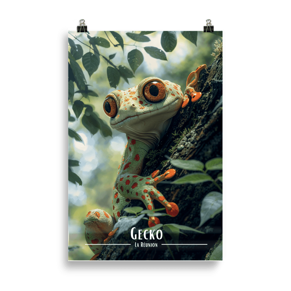 Affiche de La Réunion Gecko sur son arbre 61 × 91 cm / Oak - Univile La Réunion