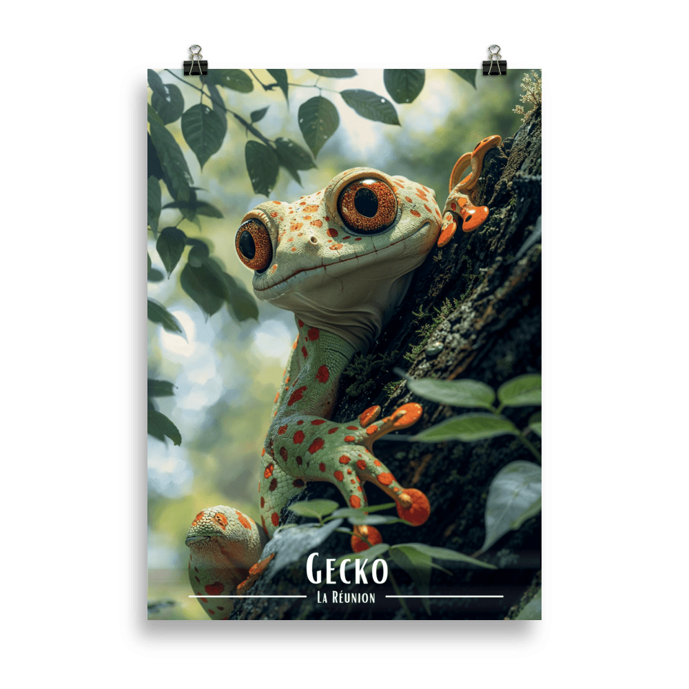 Affiche de La Réunion Gecko sur son arbre 61 × 91 cm / Noir - Univile La Réunion