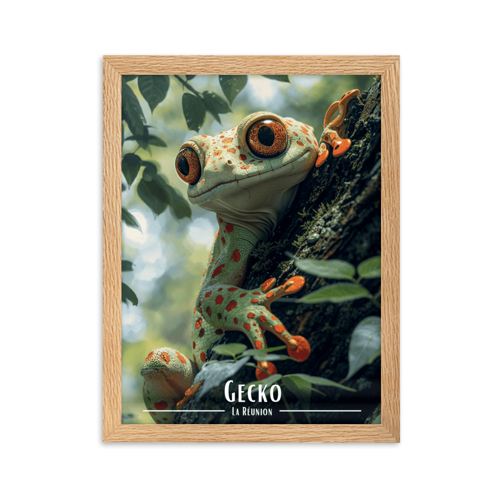 Affiche de La Réunion Gecko sur son arbre 30 × 40 cm / Noir - Univile La Réunion