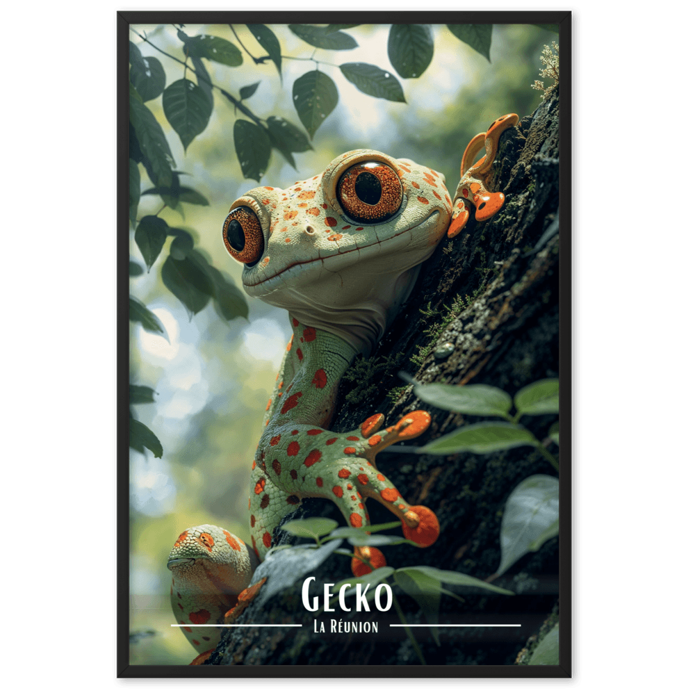 Affiche de La Réunion Gecko sur son arbre 30 × 40 cm / Blanc - Univile La Réunion