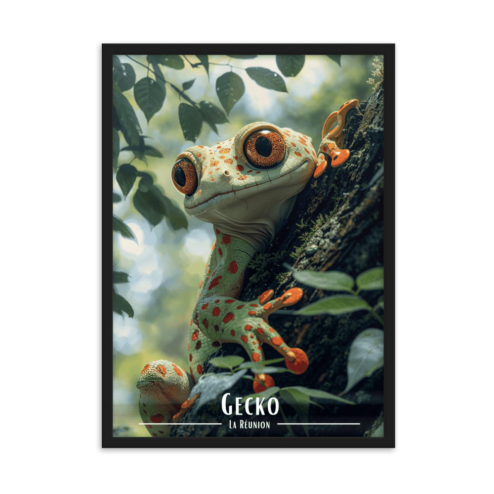 Affiche de La Réunion Gecko sur son arbre 50 × 70 cm / Sans Cadre - Univile La Réunion