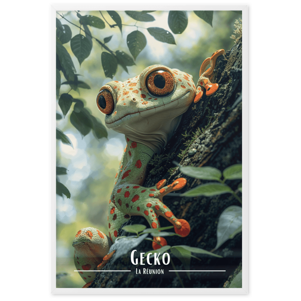 Affiche de La Réunion Gecko sur son arbre 50 × 70 cm / Noir - Univile La Réunion