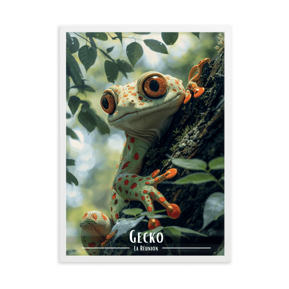 Tableau Gecko sur son arbre Gecko sur son arbre - 50 × 70 cm / Blanc - UNIV'ÎLE