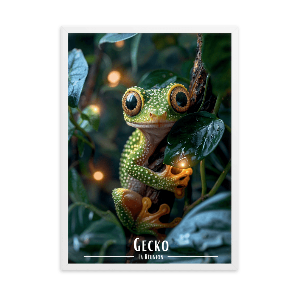 Affiche de La Réunion Gecko 50 × 70 cm / Blanc - Univile La Réunion