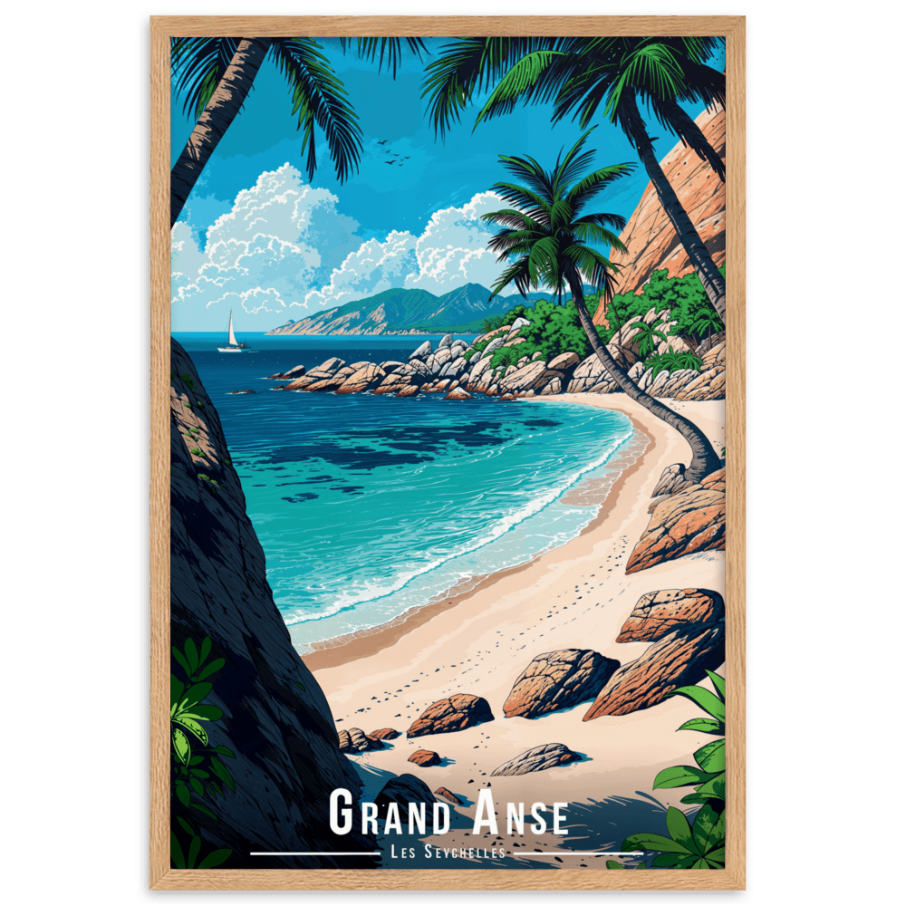 Tableau Grand Anse - Les Seychelles Grand Anse - Les Seychelles - 61 × 91 cm / Oak - UNIV'ÎLE