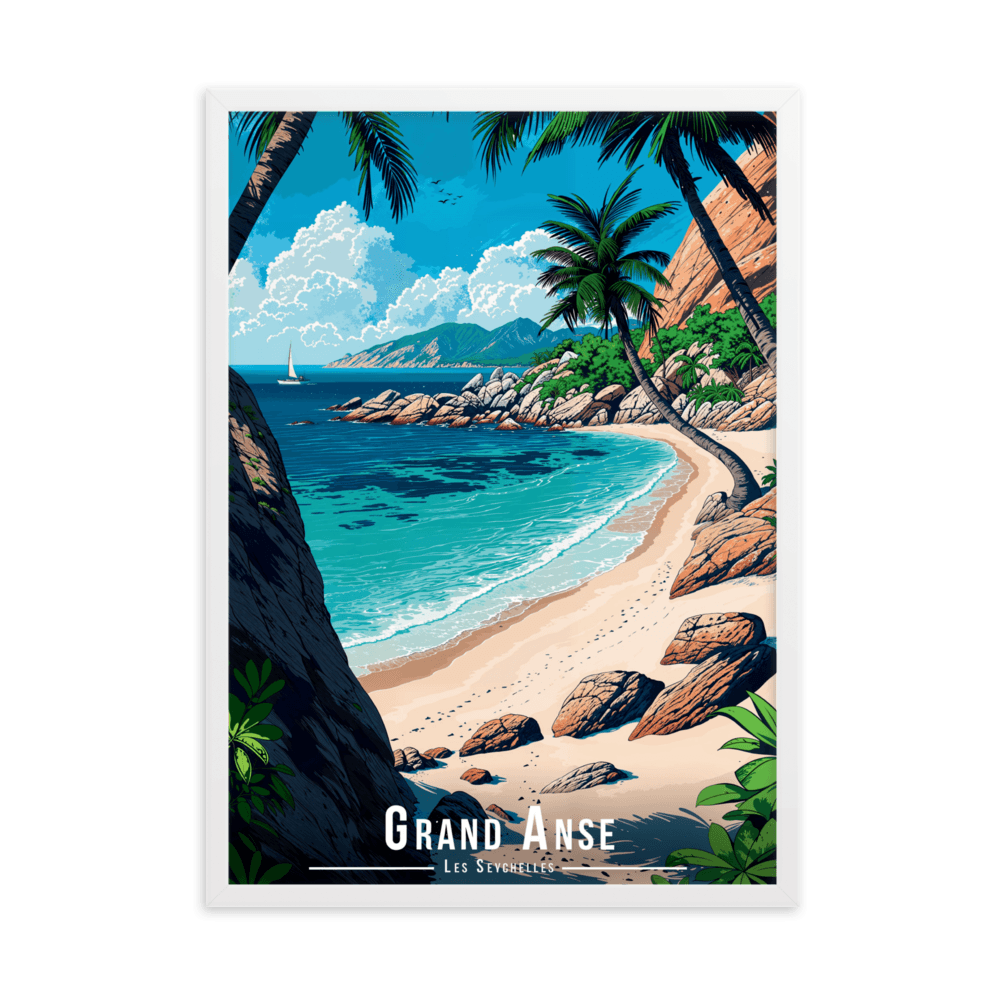 Tableau Grand Anse - Les Seychelles Grand Anse - Les Seychelles - 50 × 70 cm / Blanc - UNIV'ÎLE