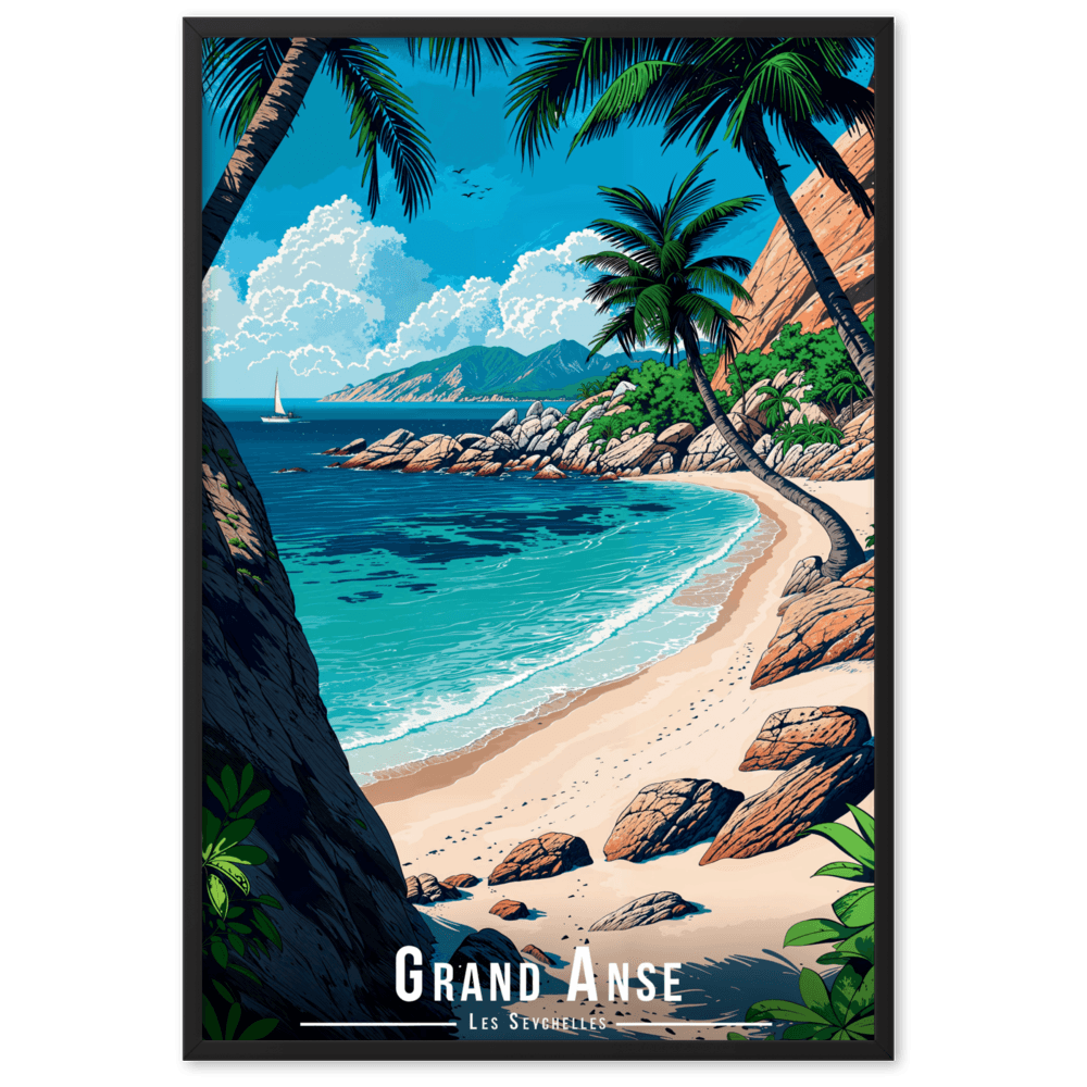 Tableau Grand Anse - Les Seychelles Grand Anse - Les Seychelles - 61 × 91 cm / Noir - UNIV'ÎLE