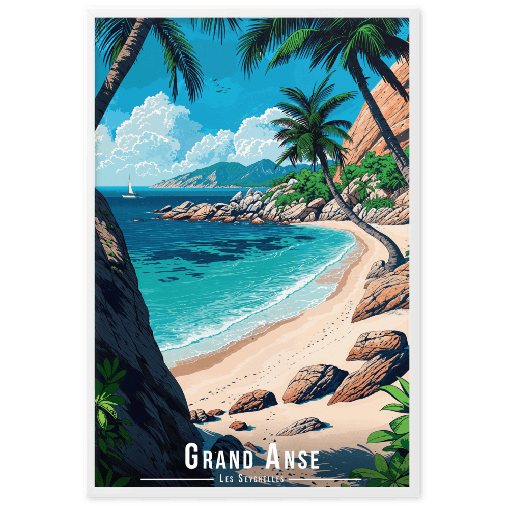 Tableau Grand Anse - Les Seychelles Grand Anse - Les Seychelles - 61 × 91 cm / Blanc - UNIV'ÎLE