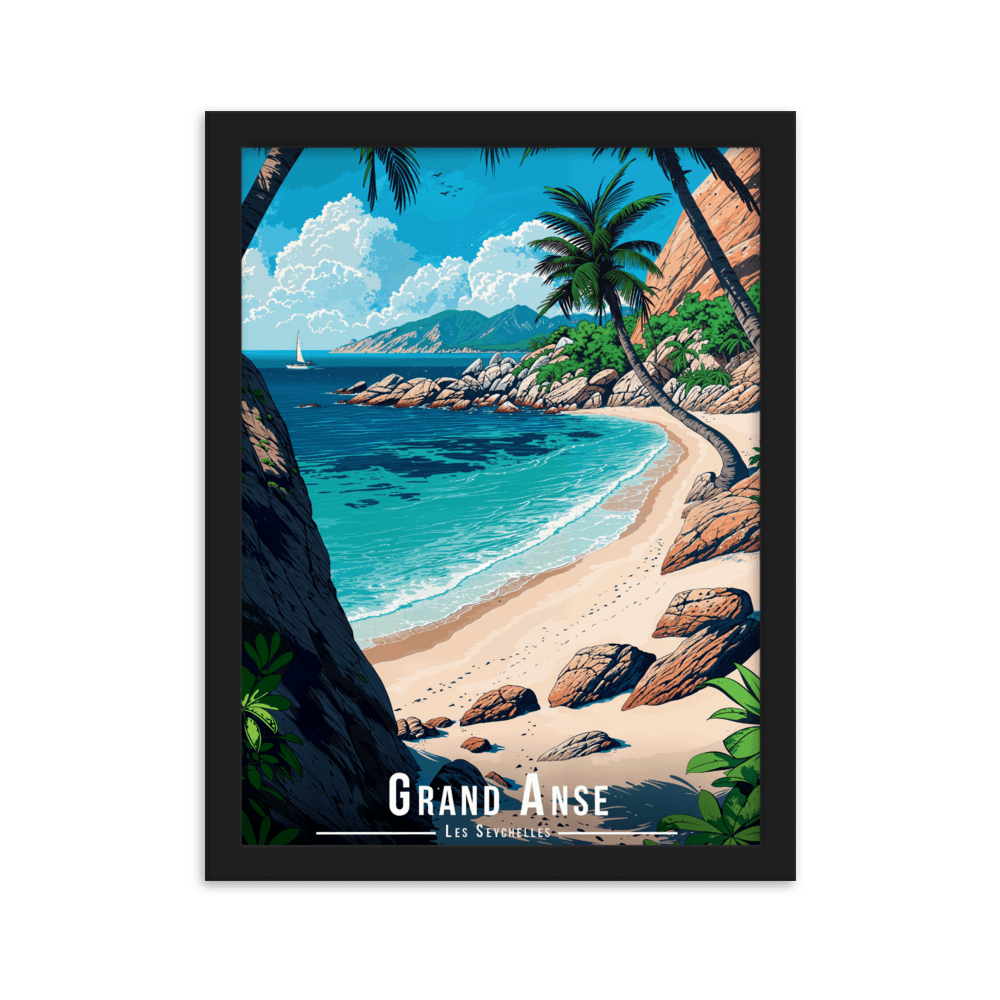 Tableau Grand Anse - Les Seychelles Grand Anse - Les Seychelles - 30 × 40 cm / Noir - UNIV'ÎLE