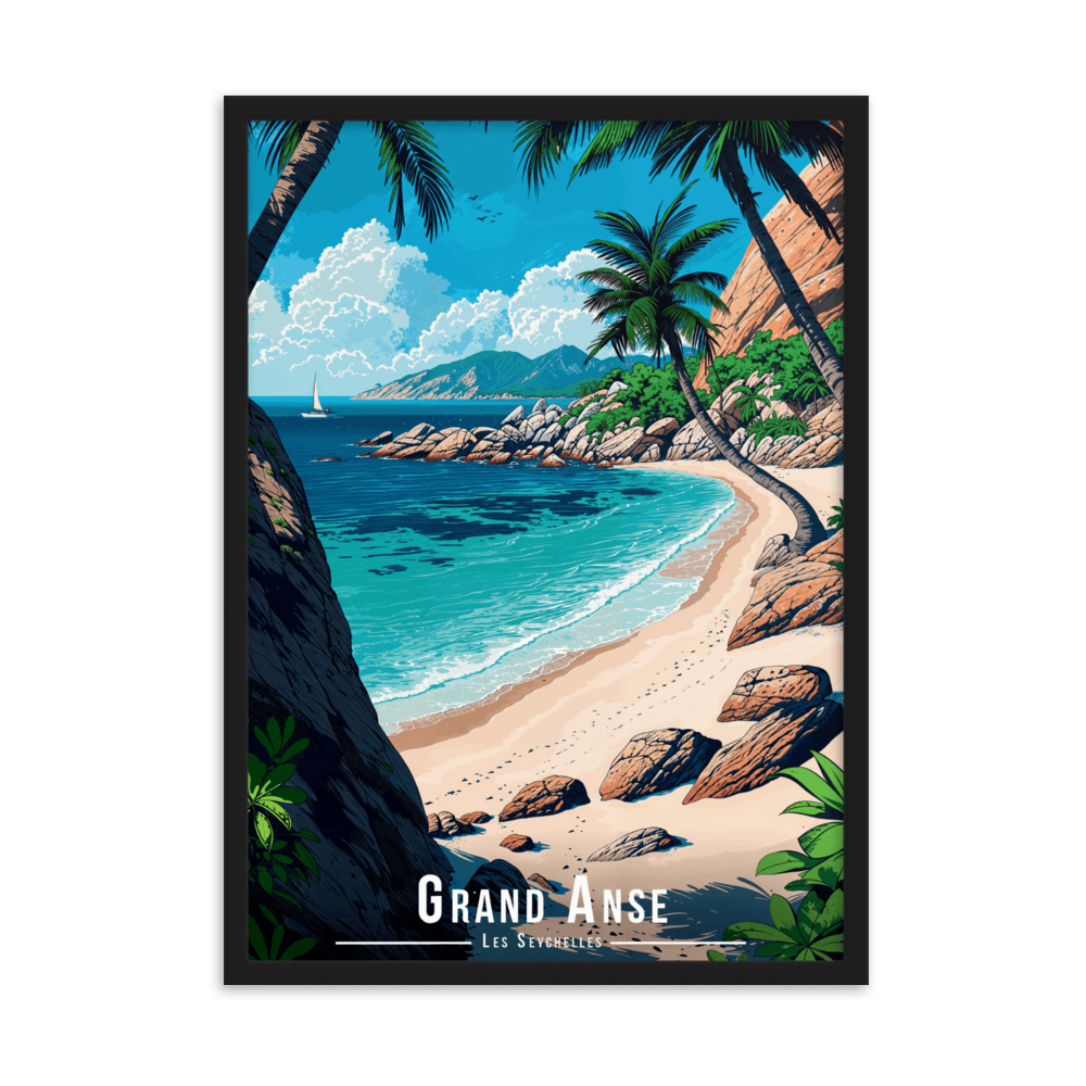 Tableau Grand Anse - Les Seychelles Grand Anse - Les Seychelles - 50 × 70 cm / Noir - UNIV'ÎLE