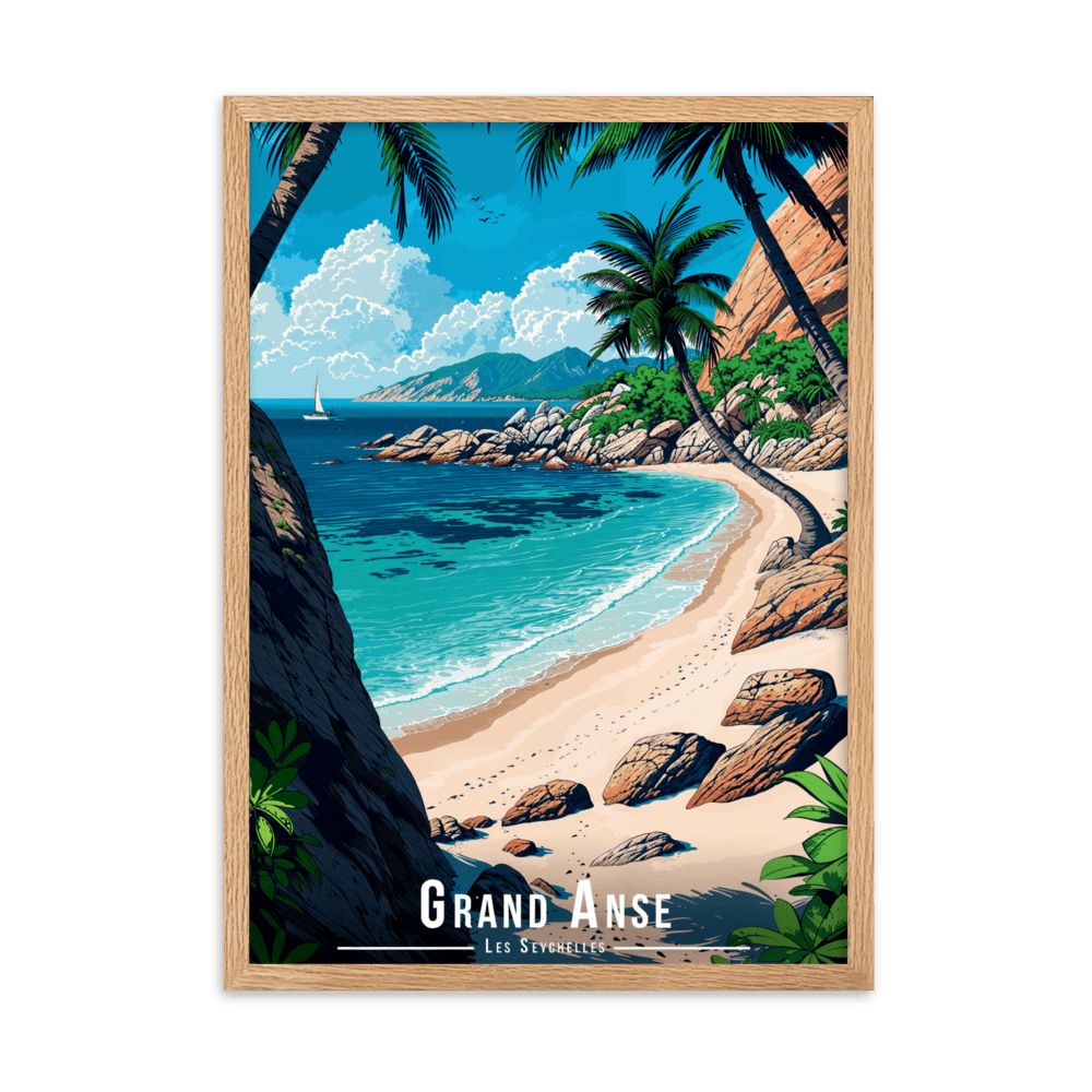 Tableau Grand Anse - Les Seychelles Grand Anse - Les Seychelles - 50 × 70 cm / Oak - UNIV'ÎLE