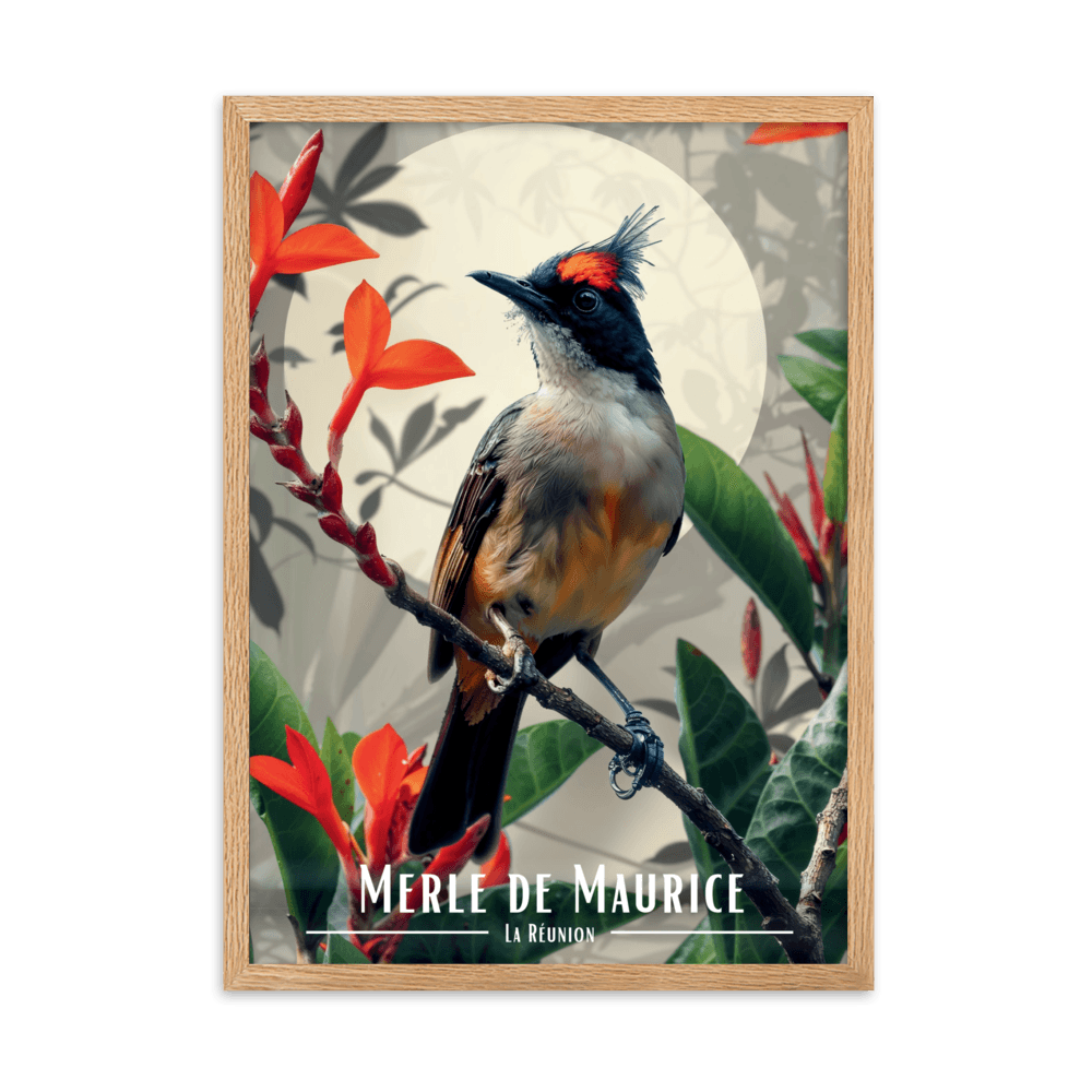 Tableau Merle maurice fleuri Merle maurice fleuri - 50 × 70 cm / Oak - UNIV'ÎLE