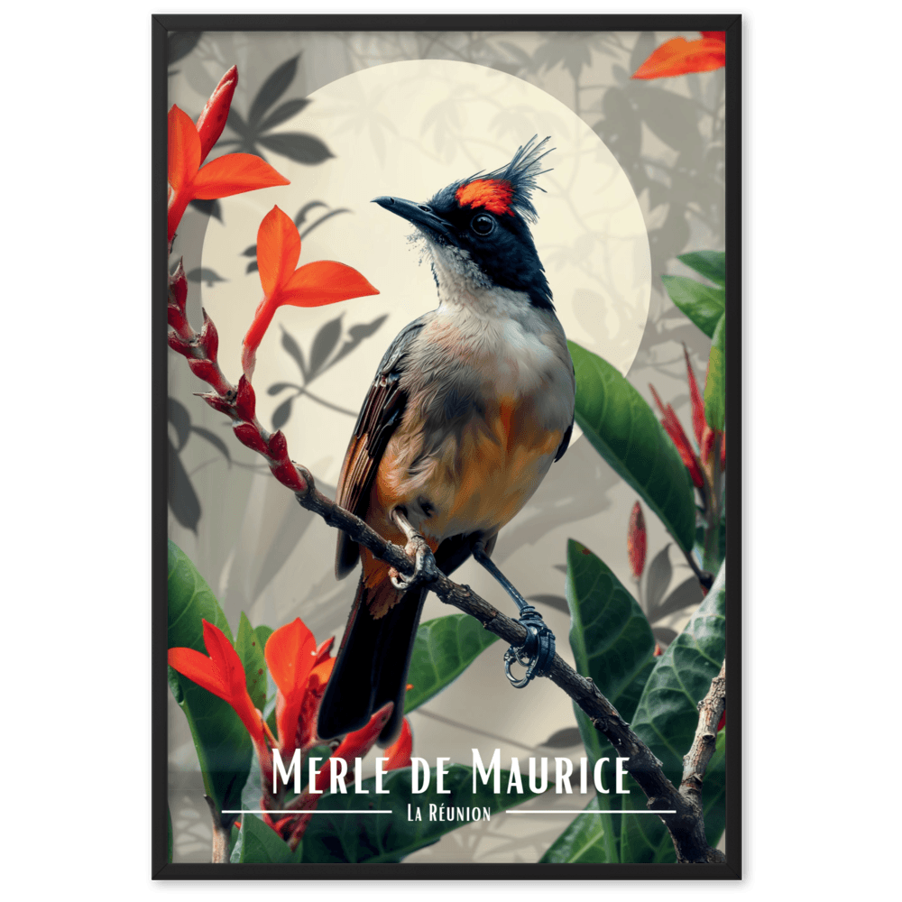 Tableau Merle maurice fleuri Merle maurice fleuri - 61 × 91 cm / Noir - UNIV'ÎLE