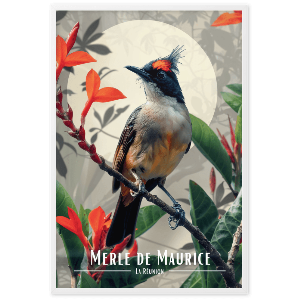 Tableau Merle maurice fleuri Merle maurice fleuri - 61 × 91 cm / Blanc - UNIV'ÎLE