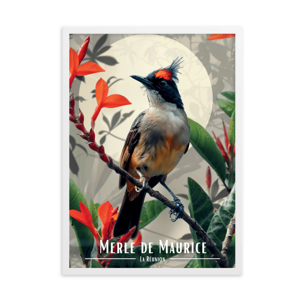 Tableau Merle maurice fleuri Merle maurice fleuri - 50 × 70 cm / Blanc - UNIV'ÎLE