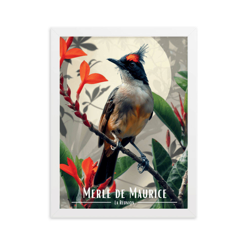 Tableau Merle maurice fleuri Merle maurice fleuri - 30 × 40 cm / Blanc - UNIV'ÎLE